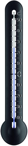 TFA Binnen / Buitenthermometer analoog - kunststof - Zwart, zilver reliëf - Doosje